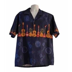 Vintage Winnie Fashion Ukulele Print Hawaiian Shirt Authentic Mens Size XL